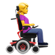 WOMAN IN MOTORIZED WHEELCHAIR FACING RIGHT